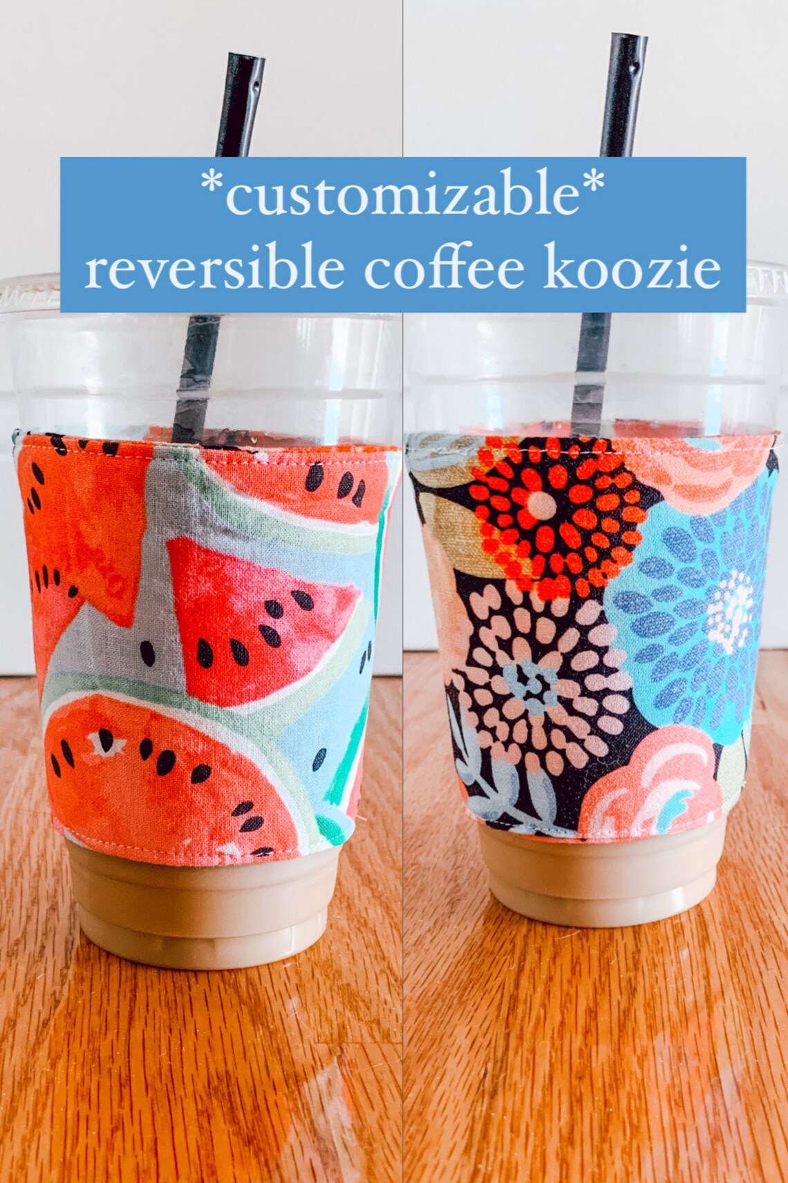 CUSTOM iced coffee koozie REVERSIBLE Etsy