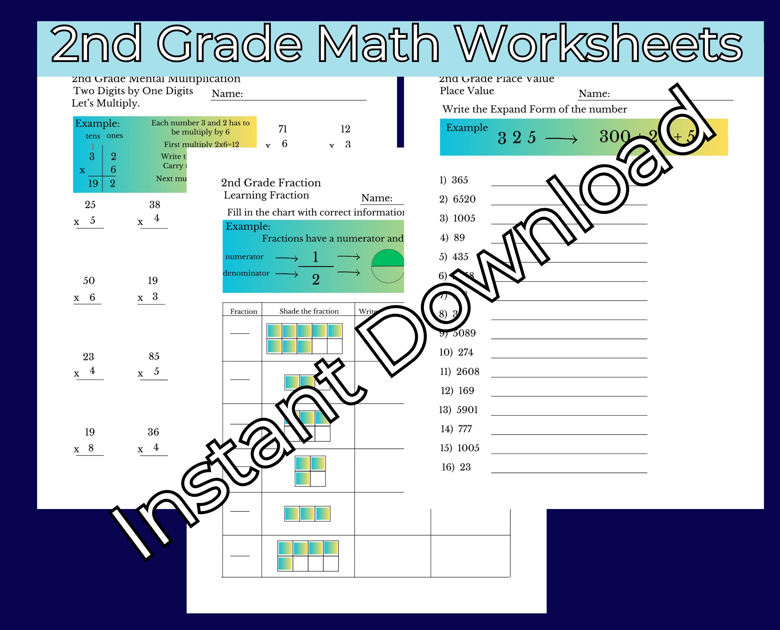 Printable Second Grade Math Worksheets, Addition, Subtraction, Math