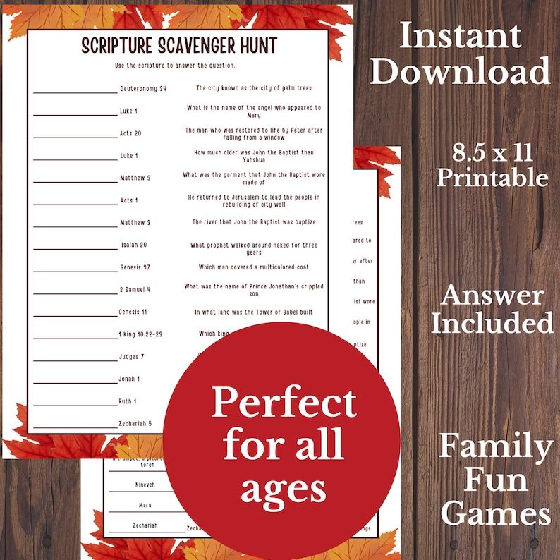 Scripture Finding Game Scripture Scavenger Hunt Game, Printable Bible Trivia (digital Download ...