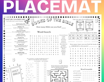 Books of the Bible Activity Placemat, Kids Sunday School (PDF)