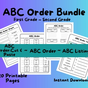 20 afdrukbare ABC-bestelbladen, werkbladen alfabetische volgorde, alfabetherkenning, ABC-bestelpagina's, werkbladen knippen en plakken, thuisonderwijs