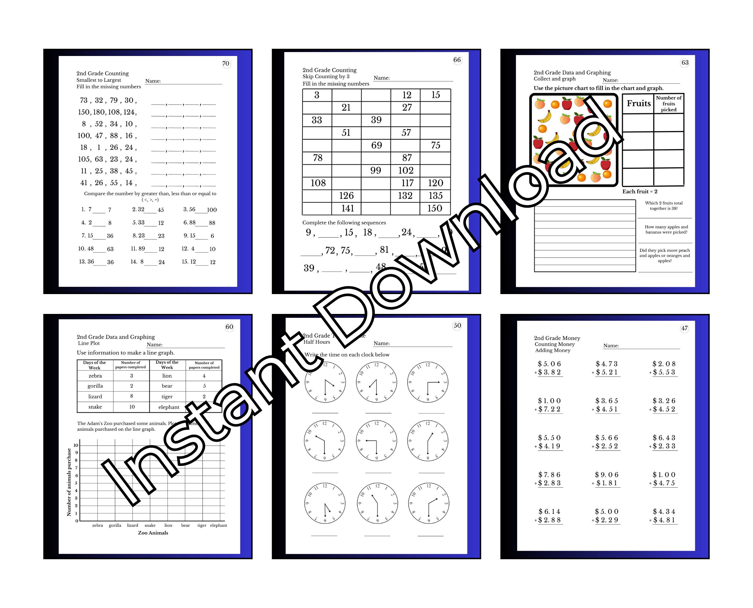 Printable Second Grade Math Worksheets, Addition, Subtraction, Math