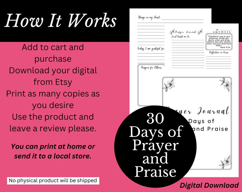 30 Day Prayer Journal Printable, Faith Based Reflection Notes (PDF) - Etsy