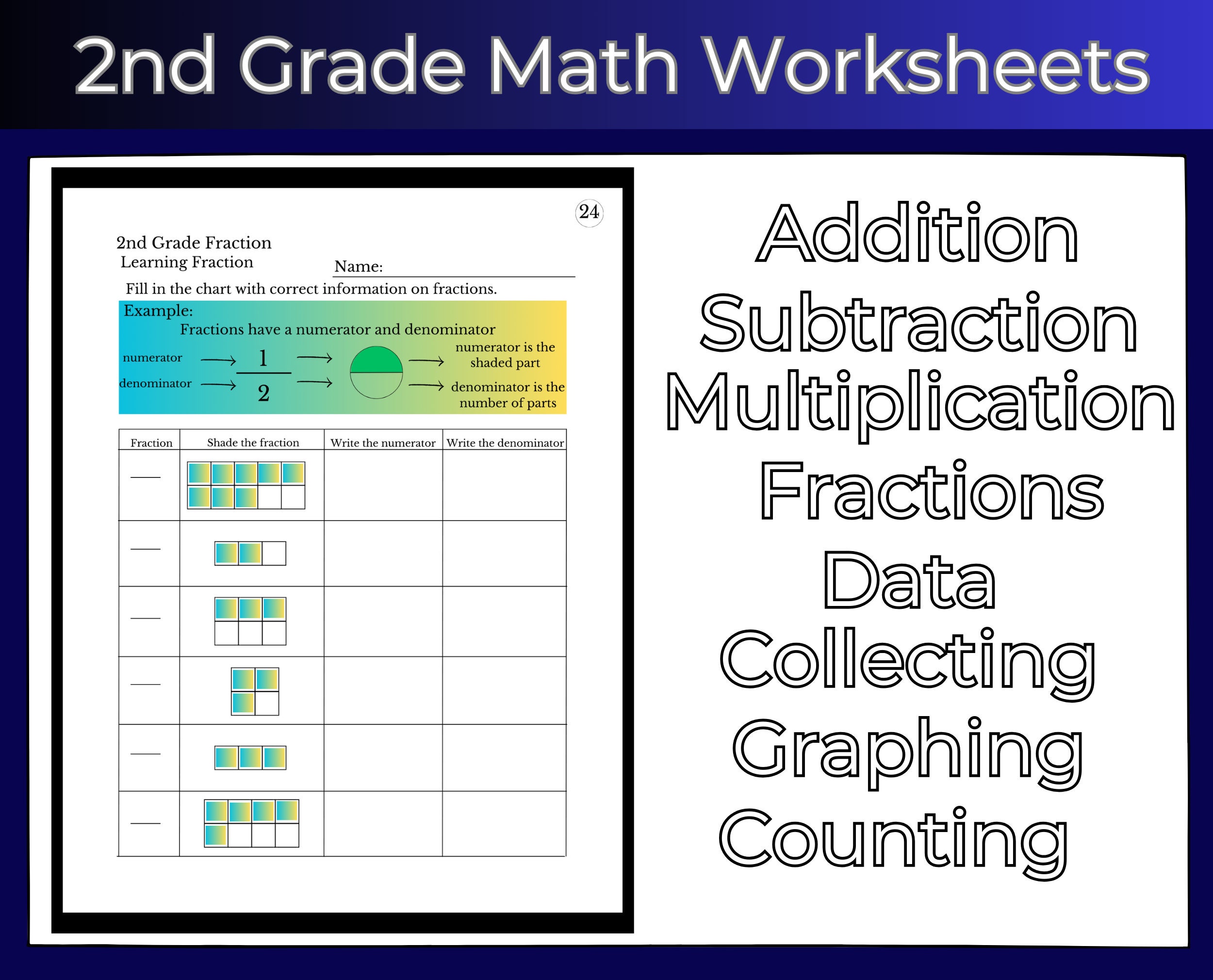 Printable Second Grade Math Worksheets, Addition, Subtraction, Math