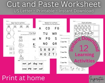 Cut and Paste Alphabet Worksheet, Preschool Learning Activities (PDF)