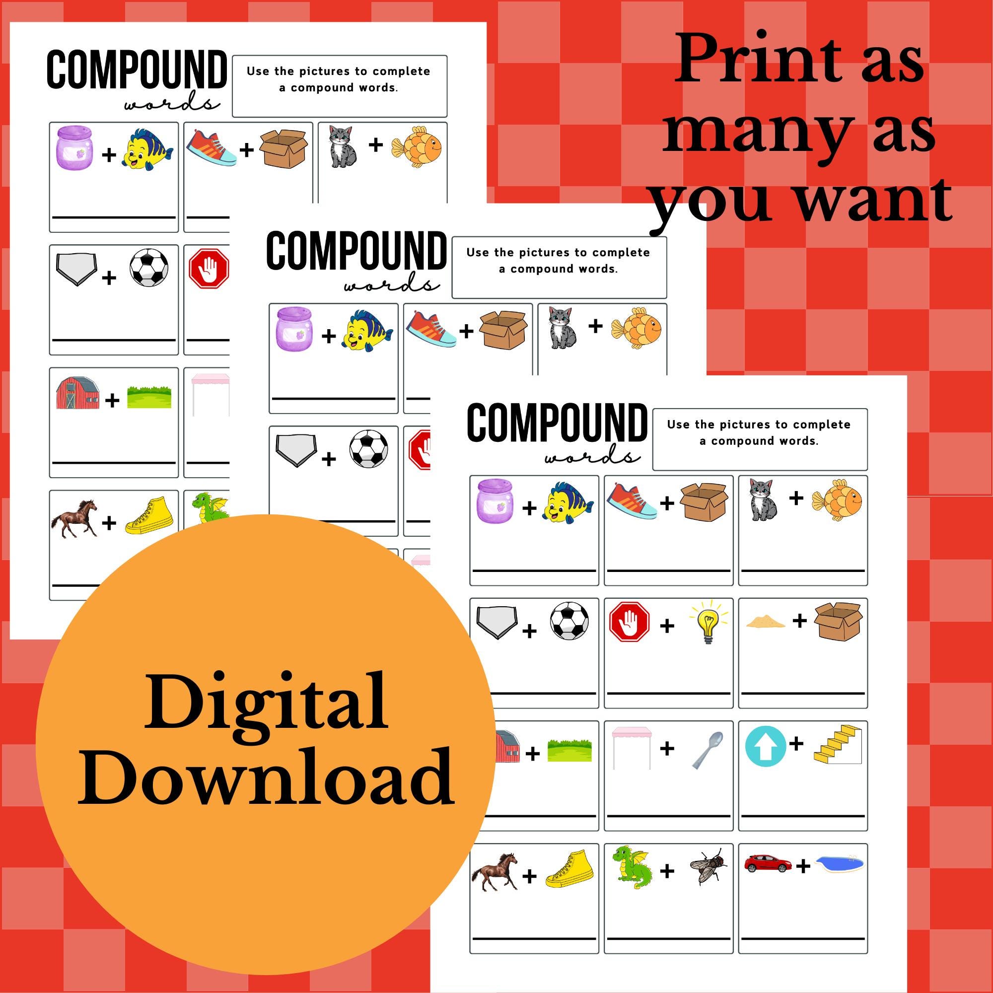 Compound Words Worksheet, Preschool Printable Activity (PDF) - Etsy