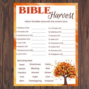 Fall Bible Harvest Match Game, Printable Bible Game, Printable Bible Game for Kids, Teens, and Adults, Fall Sunday School Game, Bible Puzzle
