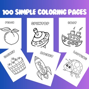 100 Printable Simple Coloring Pages, Kids Coloring Book, Printable Coloring, Coloring Page Bundle, Preschoolers, Toddlers, Homeschool