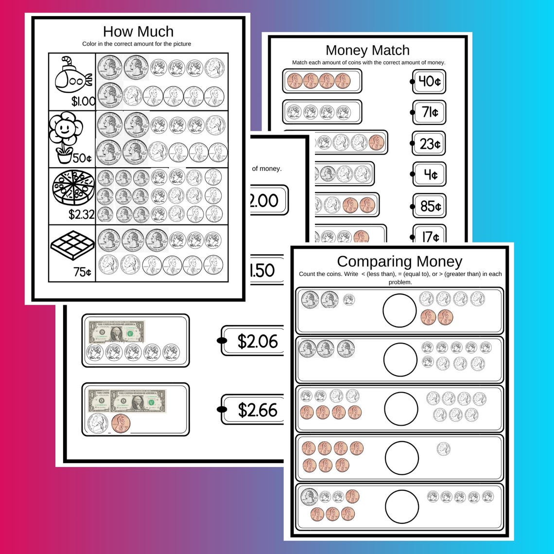 Money Worksheet Bundle: Counting Coins, Kindergarten - 2nd Grade (PDF ...
