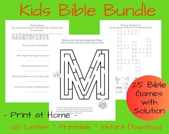 Kids Bible Activity Bundle, Games, Puzzles, Coloring Pages (PDF Download)