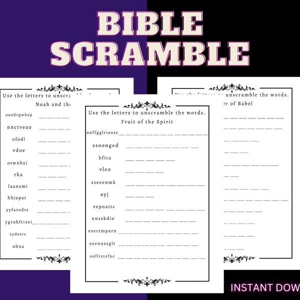 Bible Word Scramble, Bible Games for Adults, Bible Printables, Bible Memory, Christian Worksheet for Adults, Bible Game Printable