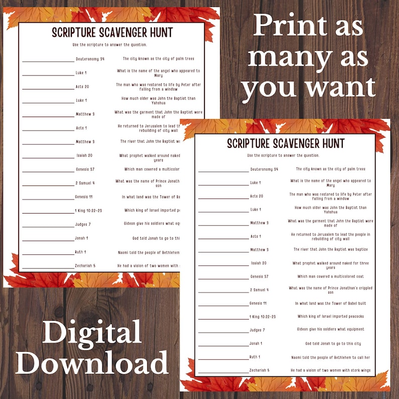 Scripture Finding Game Scripture Scavenger Hunt Game, Printable Bible Trivia (digital Download ...