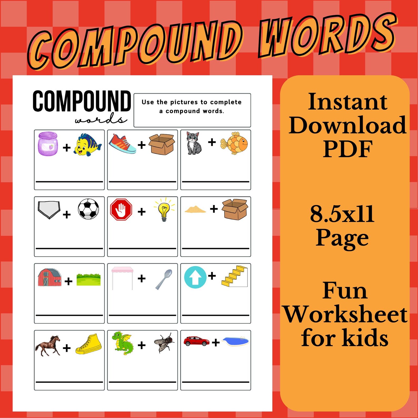 Compound Words Worksheet, Preschool Printable Activity (PDF) - Etsy