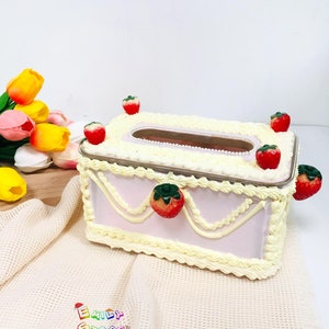 Porta fazzoletti finti fatti a mano per torta di fragole, porta tovaglioli decorativo vintage per torte con colla color crema, regali, decorazioni per la casa estetiche per torte carine