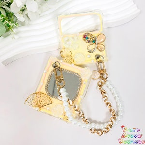 Coque pour téléphone avec colle crème miroir avec chaîne pour iPhone 16e 15 Pro max, Samsung S25 Edge S25 Ultra A56 z flip 6 Z Fold 6, coque Google Pixel 9A 9pro