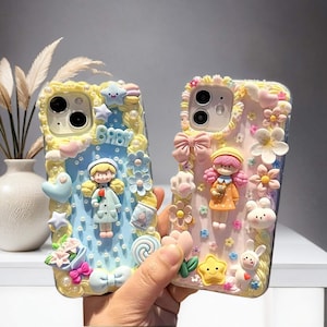 かわいいカントリーガールのハンドメイド3Dクリームケース（iPhone 17 16 Pro Max 17 Air、Samsung S25 Edge S25 Ultra A56 Z Flip 7FE、Google Pixel 10 9pro用）