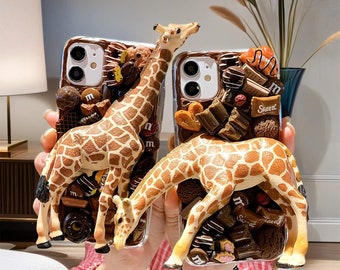 Jolie girafe pour iPhone 15 14 13 12 11 Pro Max, étui pour iPhone XR, étui pour iPhone XS Max, étui Google pixel 6 7 8 pro, étui pour téléphone crème fait main