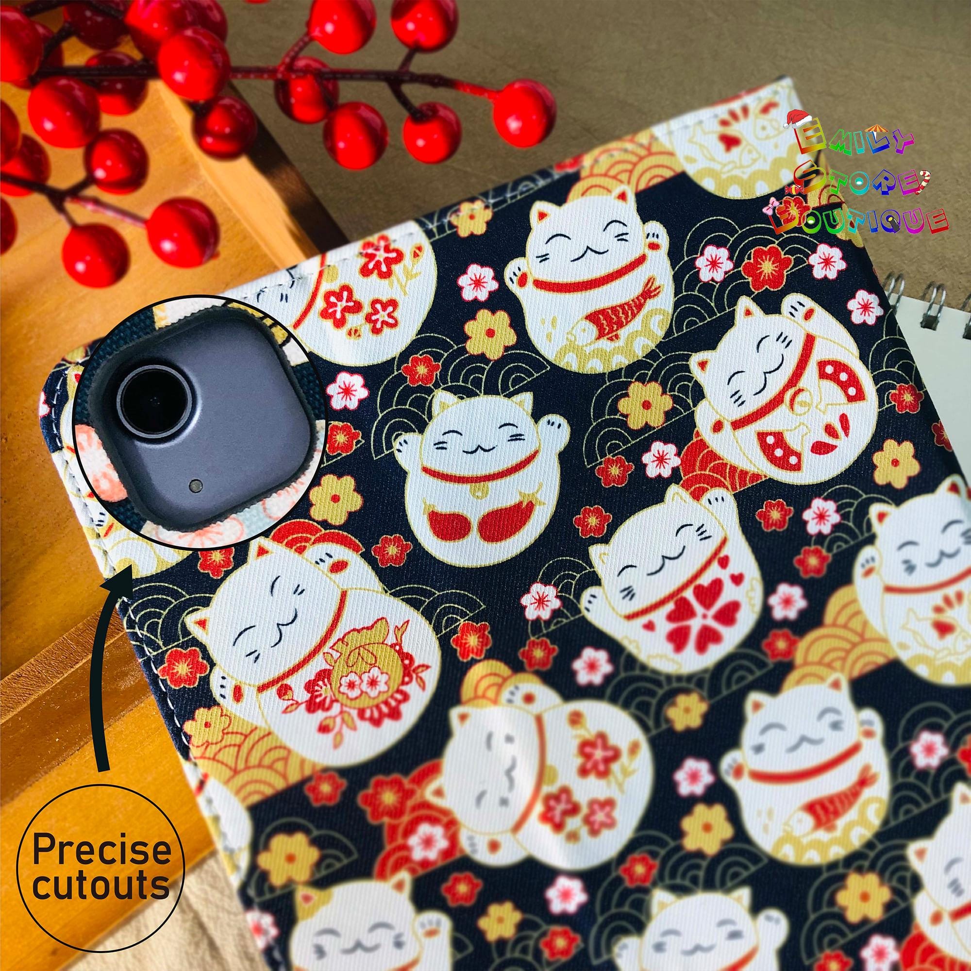 iPadケース Casetify Lucky Cat iPad Air Japanese Style Lucky Cat Fabric iPad Case for iPad 11th 2025