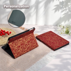 Vintage red auspicious cloud custom name fabric case for iPad Air 13" 2025 2026,iPad Pro 12.9",iPad Air 1/2, iPad 5/6 9.7'',adjustable stand