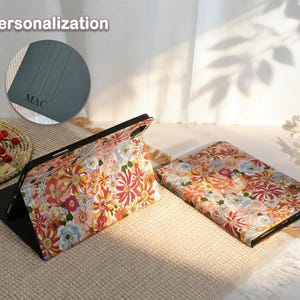 Etui z tkaniny z motywem kwiatowym i indywidualnym nadrukiem do iPada Air 11" 2025 2026, iPada Pro 11", iPada Air 4/5 10,9", iPada 11. i 12., z regulowaną podstawką