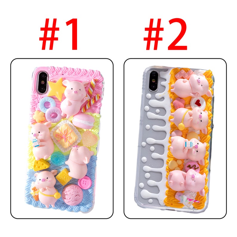 Coque de portable crème 3D cochon dessin animé pour iPhone 15 14 13 pro max, coque samsung z flip 5 4 coque Samsung S23, coque de portable crème faite main image 4