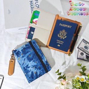 Handmade passport holder cover made of starry sky night fabric and YKK®Zipper,with SIM card holder,custom text RFID blocking passport holder
