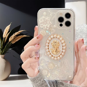 Coque transparente en perles blanches tridimensionnelles pour iPhone 16e 15 Pro max, Samsung S25 Edge S25 Ultra A56 et Google Pixel 9A 9 pro