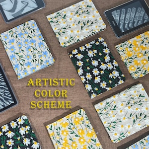 Daisy embroidered fabric case with hand strap for Kindle 6'' 6.8'' 7'',Kobo Clara Colour, BOOX Go 6 7, Tolino Shine 5,adjustable stand cover