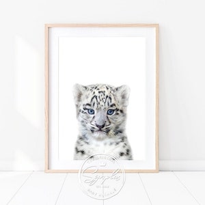 Baby Snow Leopard Print, Leopard Cub Art, Baby Animals Art Print by Synplus, Nursery Wall Art, Nursery Decor, Snow Animal Prints, Kids Art