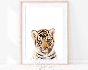 Baby Tiger Print, Tiger Cub Art, Baby Animals Art Print by Synplus, Nursery Wall Art, Nursery Decor, Jungle, Safari Animal, Kids Room Prints