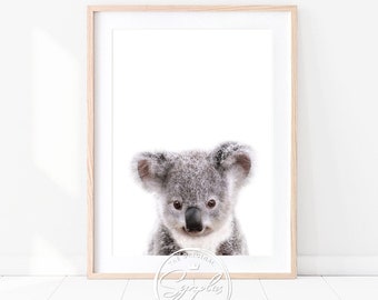 Baby Koala Print, Koala Bear, Baby Animals Art Print by Synplus, Australian Animal Art, Nursery Wall Art, Nursery Decor, Baby Room, Kids Art