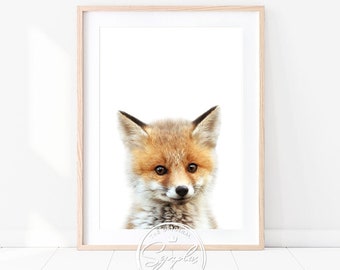 Baby Fox Print, Fox Cub Art, Baby Animals Art Prints by Synplus, Nursery Wall Art, Woodland Nursery Decor, Baby Room Animal Prints, Kids Art