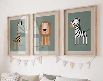 Boho Nursery Wall Art, Boho Nursery Wall Art Prints, Safari Nursery Prints, Set of 3 Prints, Nursery Print, Nursery Decor, Green Nursery Art