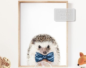 Baby Hedgehog With Bow Tie Print, Baby Animal Art Print by Synplus, Bow Tie Baby Animals, Woodland Nursery Decor, Baby Boy Nursery Wall Art