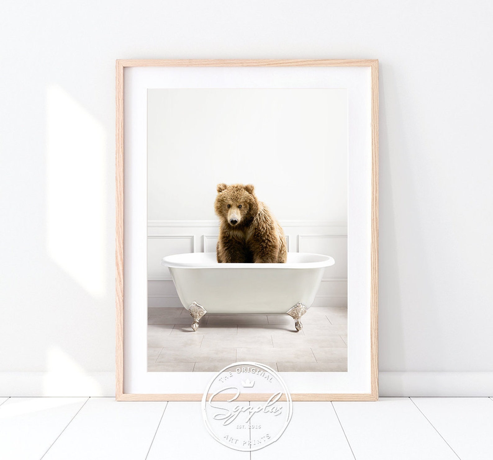 Bear in a Bathtub Print, Bear Taking a Bath, Whimsy Animal, Funny