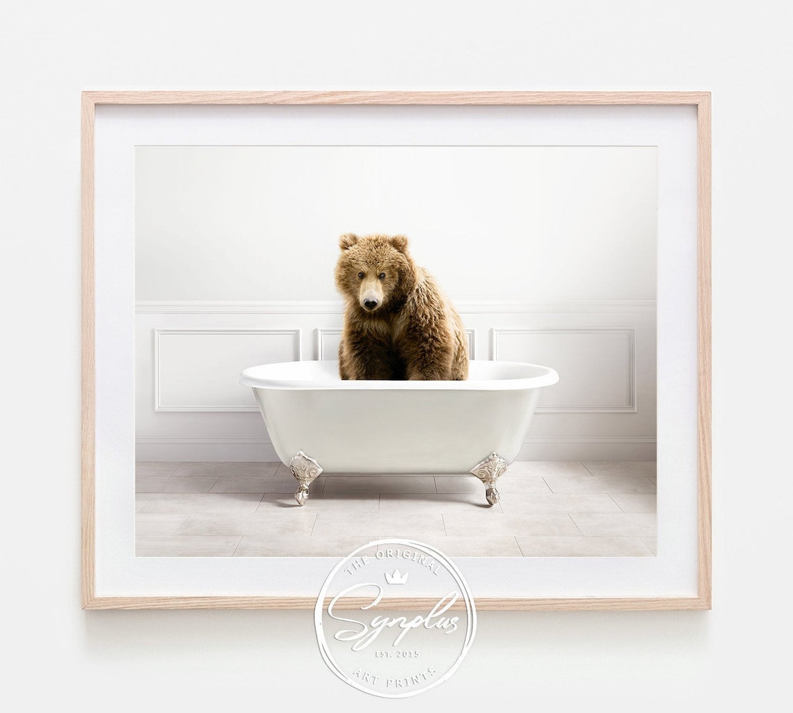 Bear in a Bathtub Print, Bear Taking a Bath, Whimsy Animal, Funny