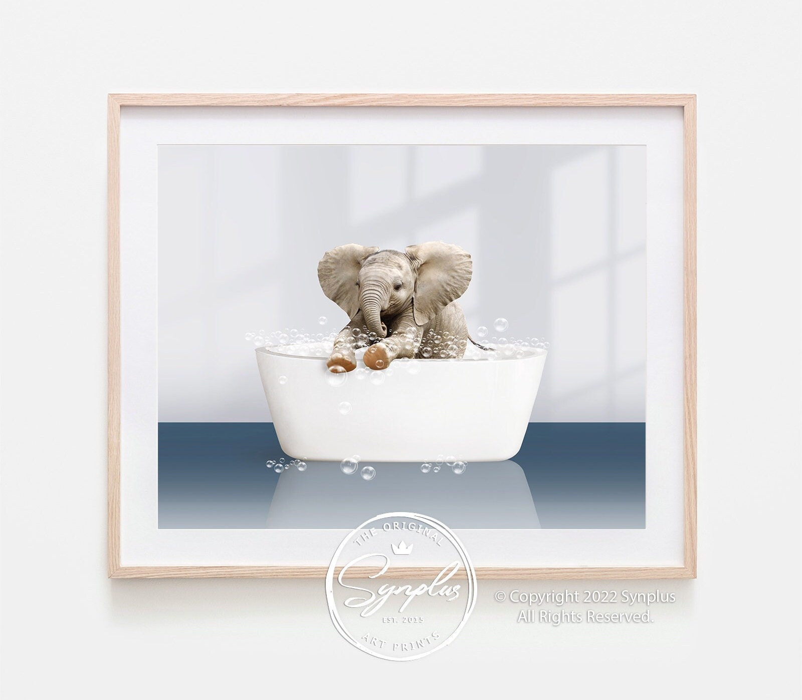 Baby Elephant in Bathtub Print, Elephant Bathing, Bathroom Art, Kids ...