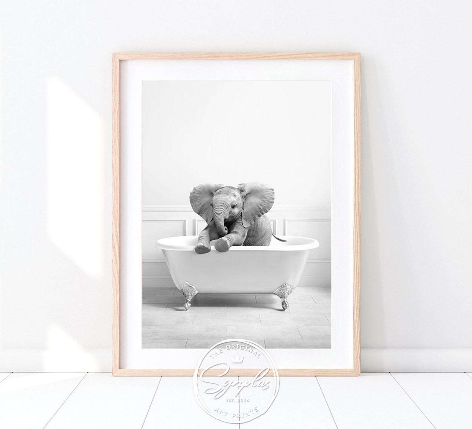 Baby Elephant in Bathtub Print Elephant Bathing Whimsy Etsy