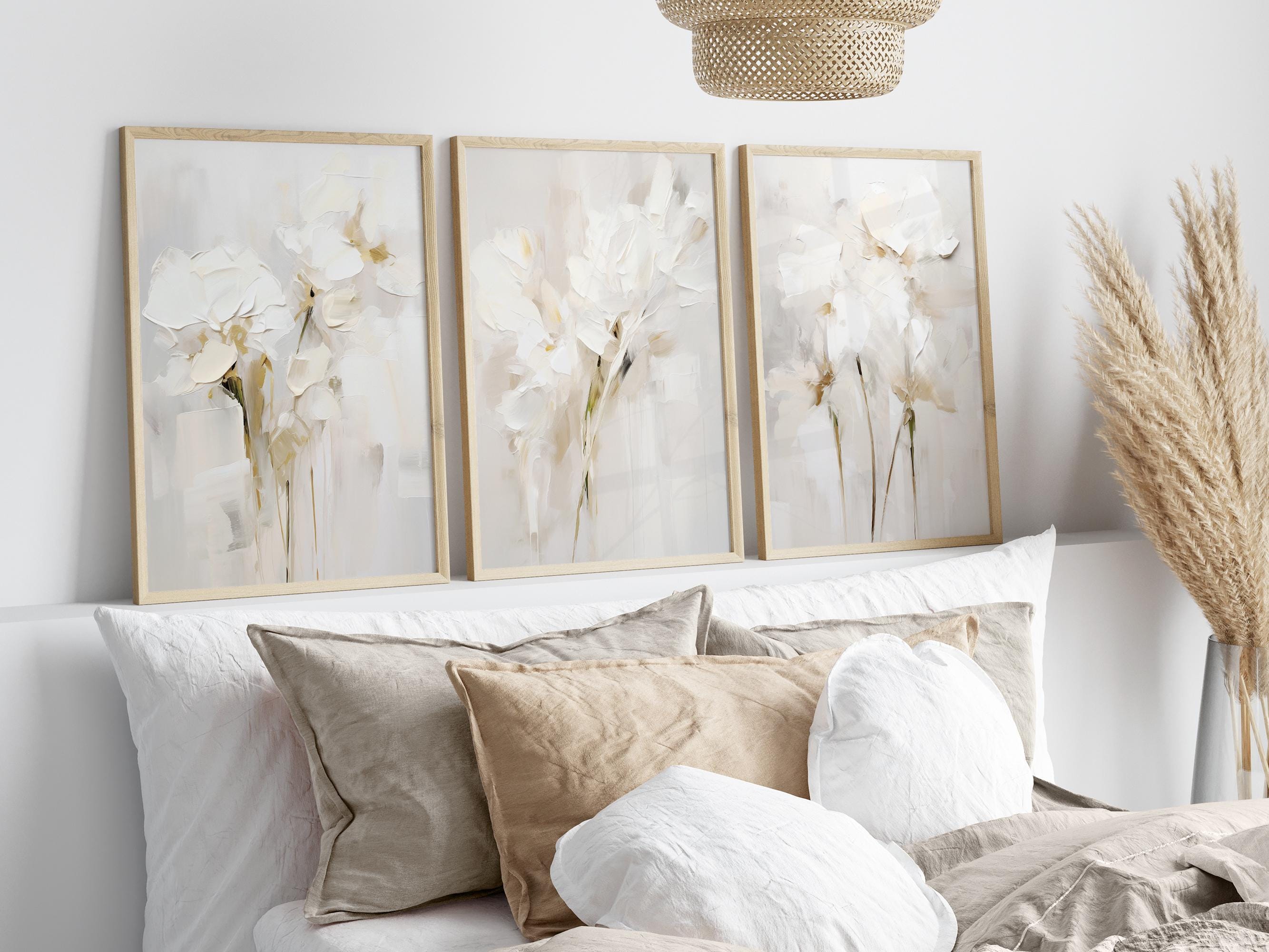 Neutral Abstract Set of 3 Prints, Flowers Wall Art Prints, Beige Wall ...