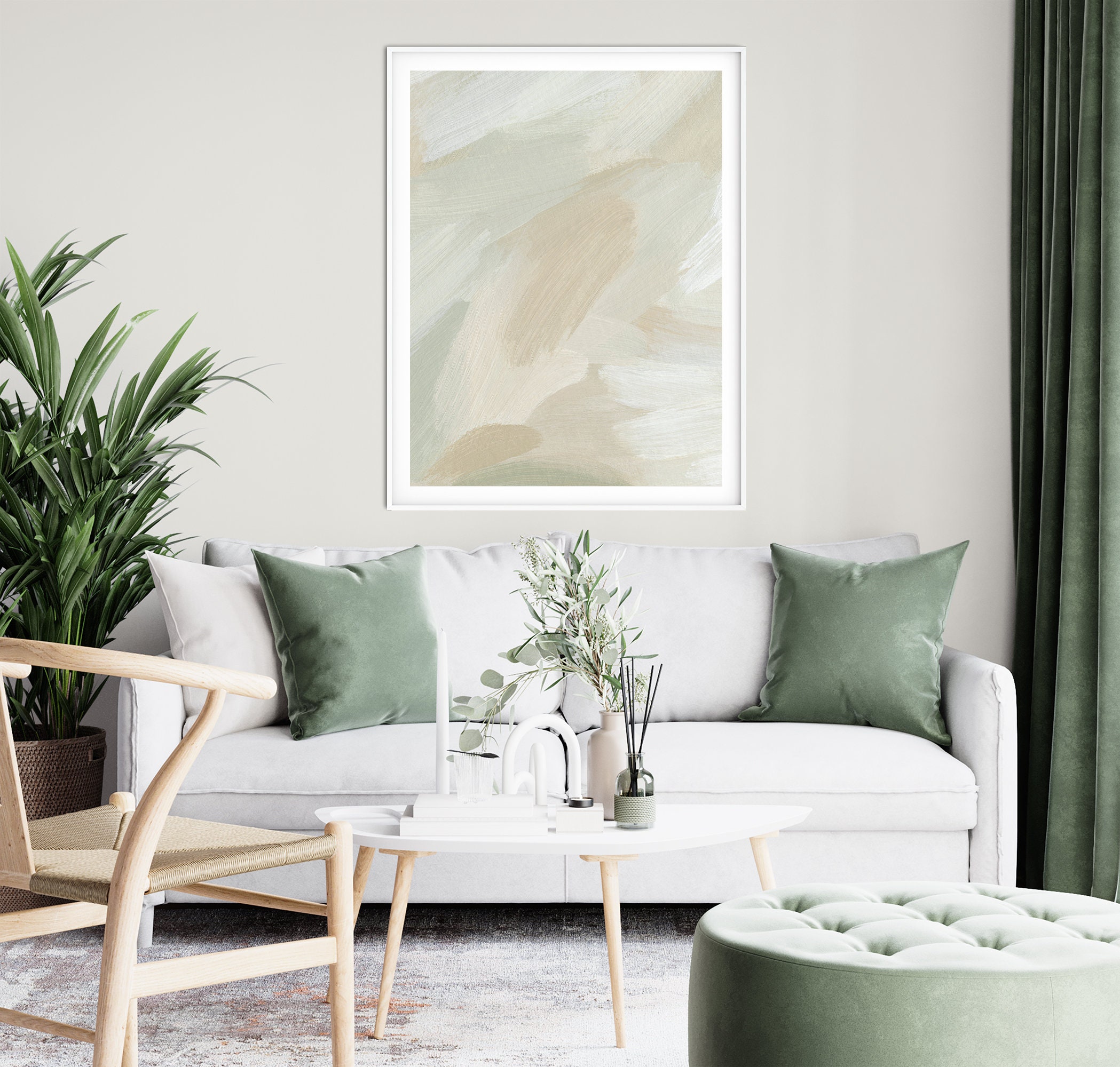 Sage Green and Beige Wall Art, Abstract Print, Modern Minimalist ...