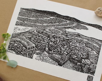 Skara Brae - Handmade Original Lino Print