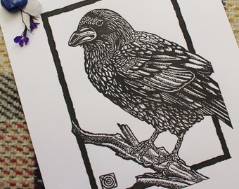 Raven - Handmade Original Lino Print