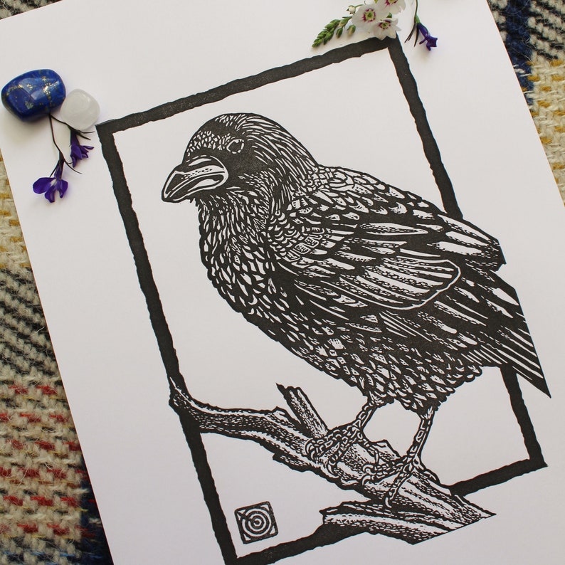Raven Handmade Original Lino Print image 1