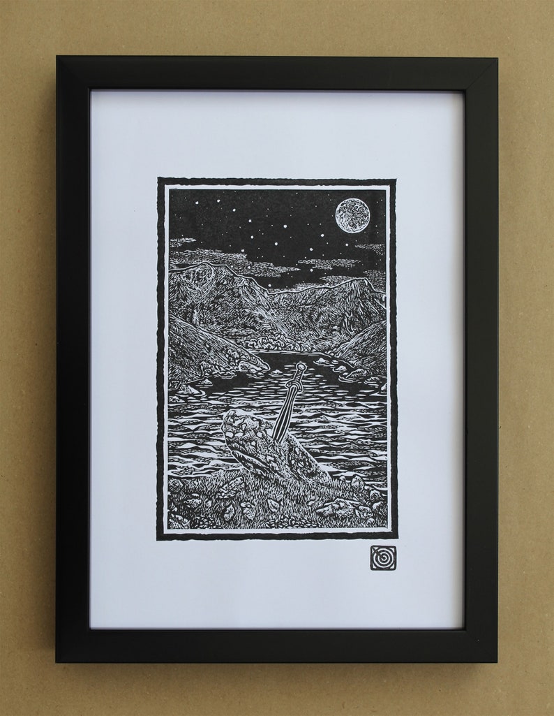 Excalibur Handmade Original Lino Print Framed