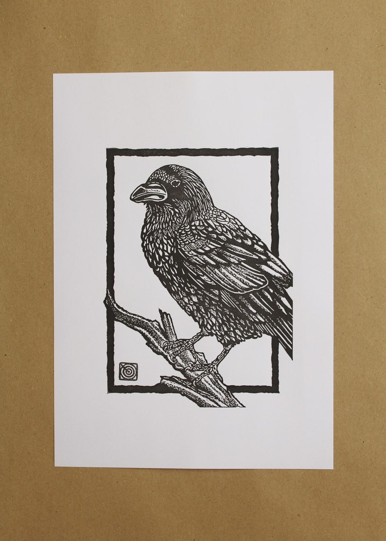 Raven Handmade Original Lino Print Unframed