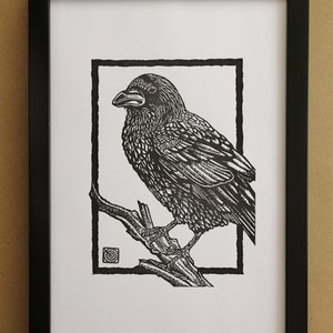 Raven Handmade Original Lino Print Framed