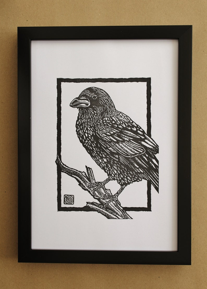 Raven Handmade Original Lino Print Framed
