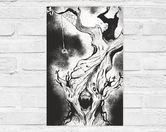 Demon Tree Print, Dark Forest Art Print 11x17"