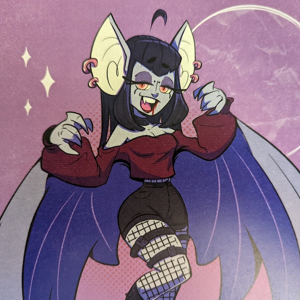 Batgirl Print, Cute Monster Girl Art Print 8x8"