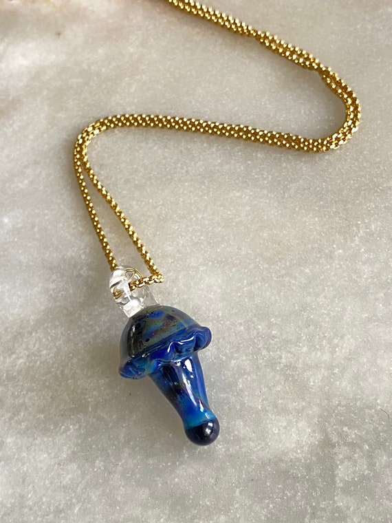 Dark Blue Mushroom Pendant Heady Glass 
